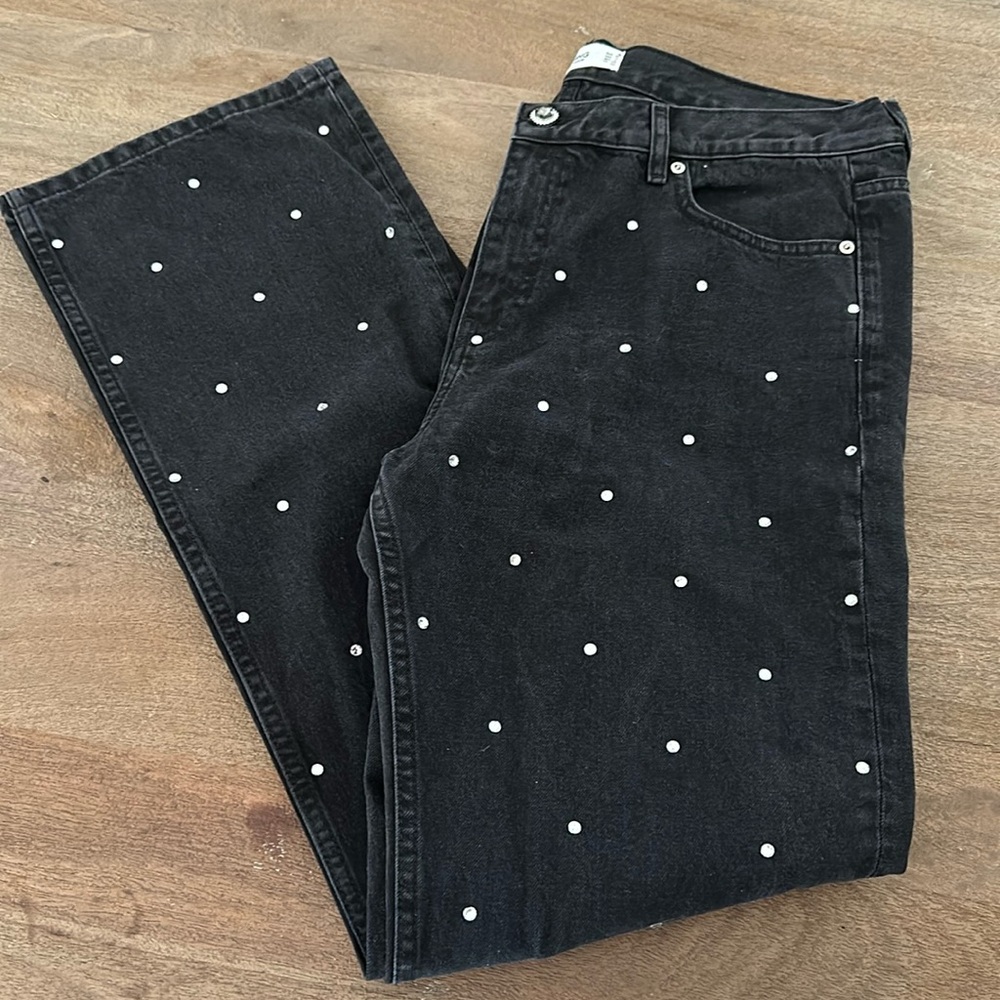 Mango Rhinestone Wide Leg Denim